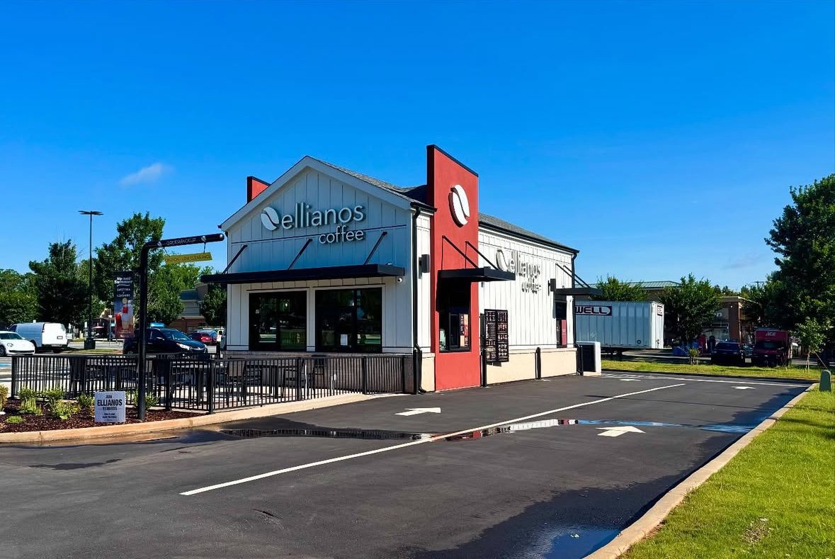 Completed Ellianos Coffee drive-thru in Mooresville, North Carolina, built by Legacy Contracting Pros